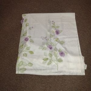 1 white sheer silk panel with purple flowers